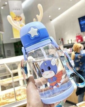 Cartoon Sipper Sports Water Bottle with Straw (600ml, Random Color, Any1) PACK OF 1
